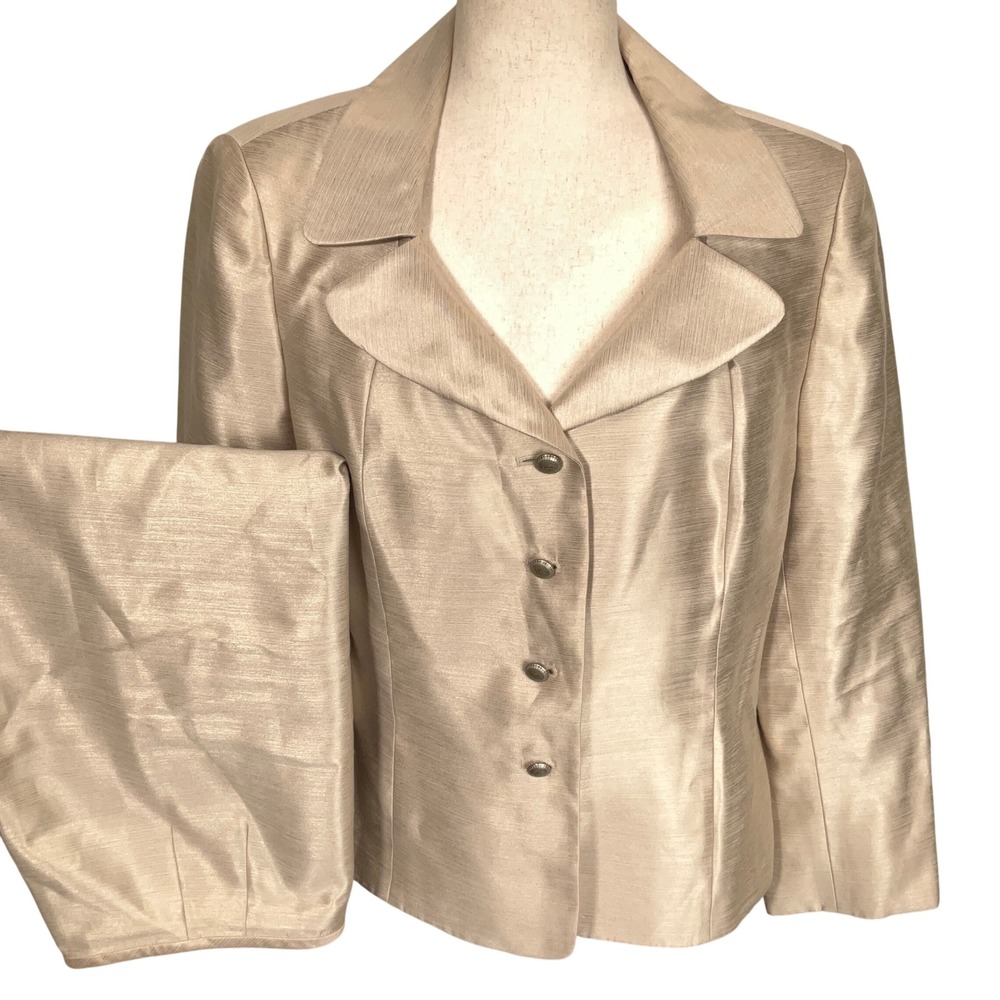 Kasper Skirt Suit Women 14P Champagne Gold Shantung Shimmer Elegant Formal Wed